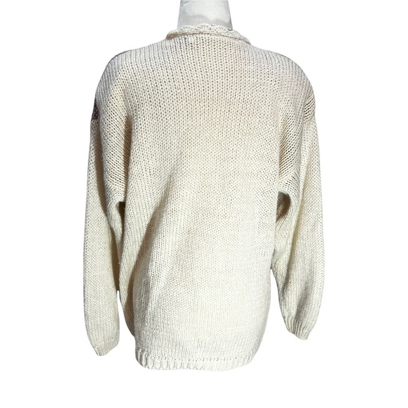 𝅺vintage 90's Patchwork Handknit Beige Chunky Knit Cozy Sweater Size M - Picture 6 of 8